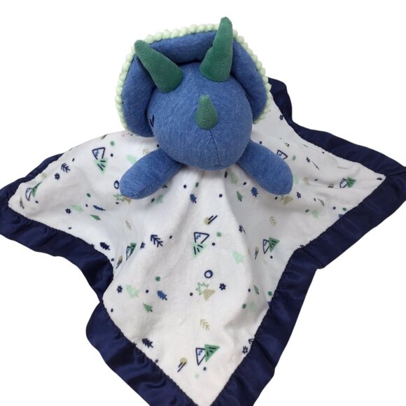 Cloud Island Triceratops Dinosaur Lovey Security Blanket Plush Satin Blue Target - Picture 4 of 5